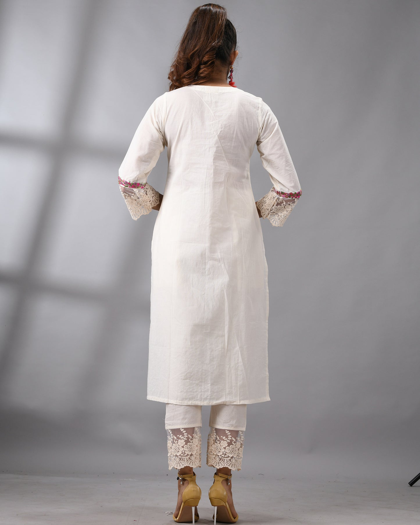 Rose 4 A Rose - Parsee Hand Embroidery Three-Quarter Sleeve Round Neck Co-Ord Set 100% Cotton for Women