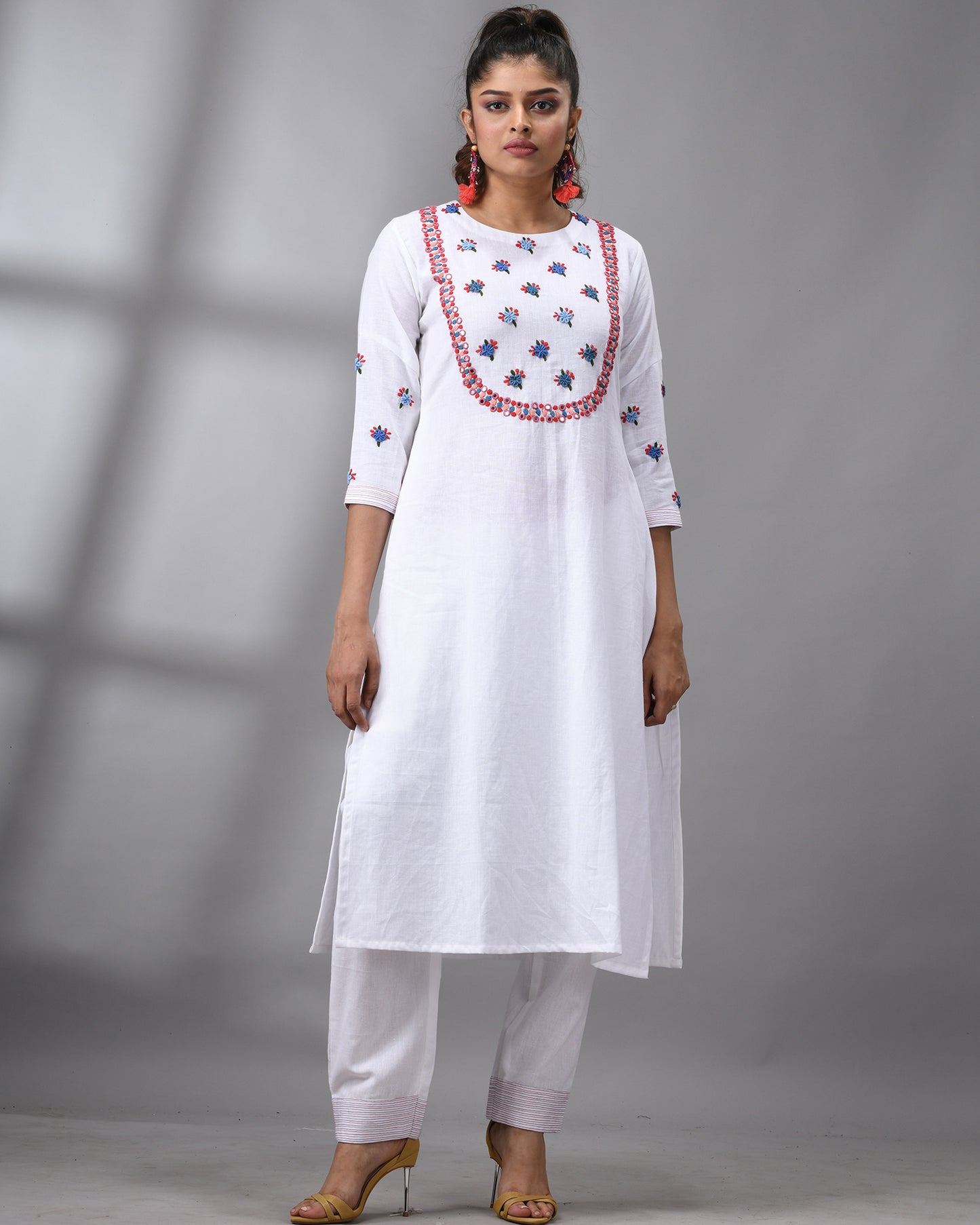 Bageecha - Parsee Hand Embroidery Three-Quarter Sleeve Round Neck Co-Ord Set 100% for Women