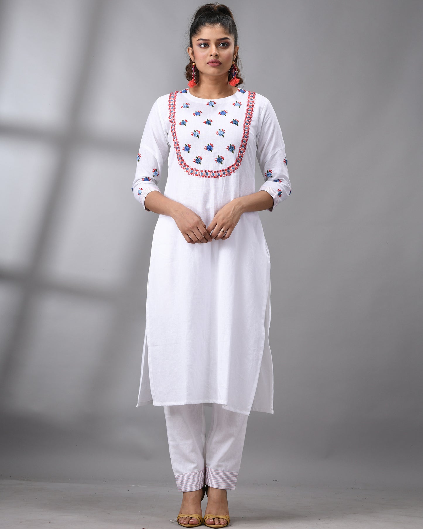 Bageecha - Parsee Hand Embroidery Three-Quarter Sleeve Round Neck Co-Ord Set 100% for Women