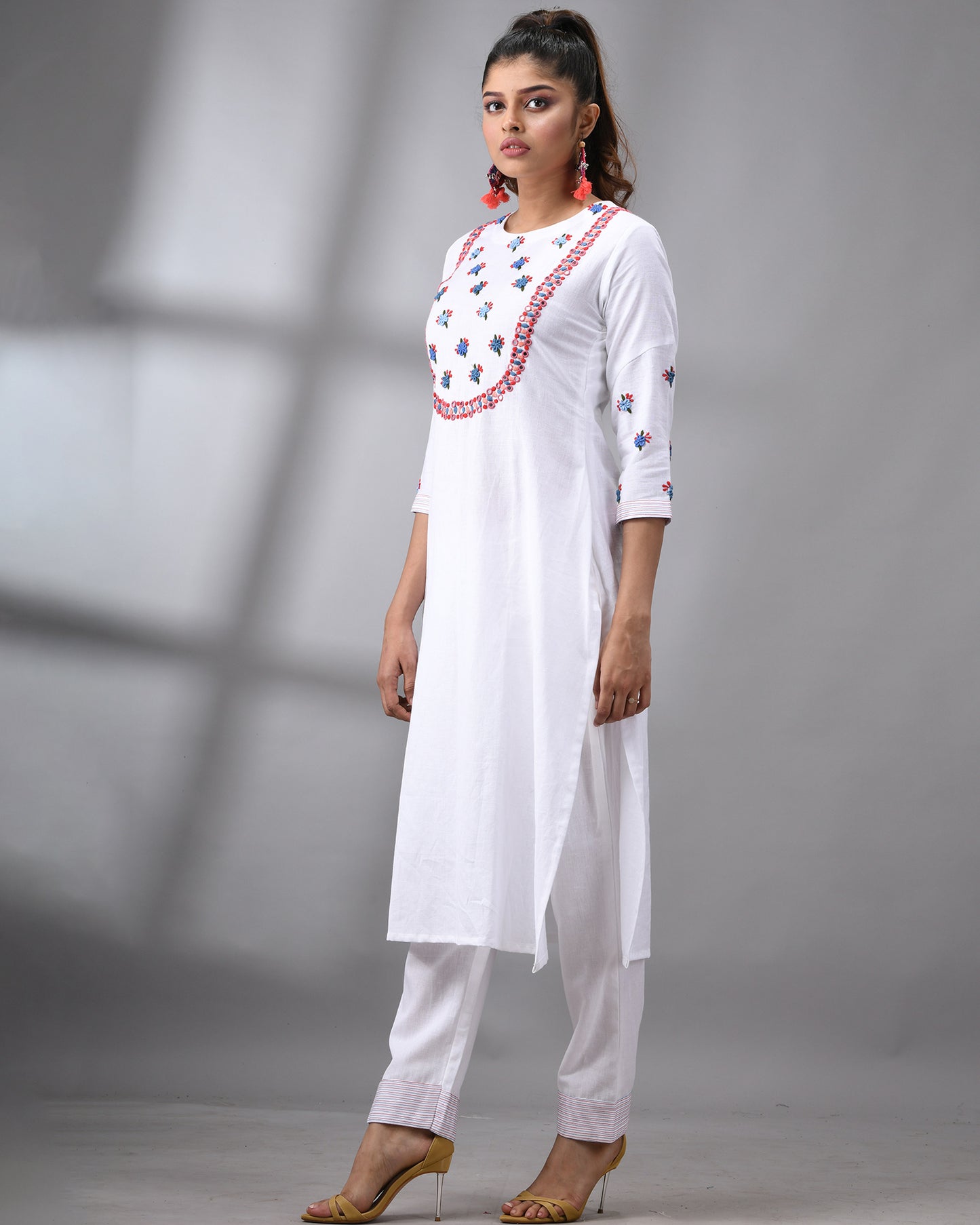 Bageecha - Parsee Hand Embroidery Three-Quarter Sleeve Round Neck Co-Ord Set 100% for Women