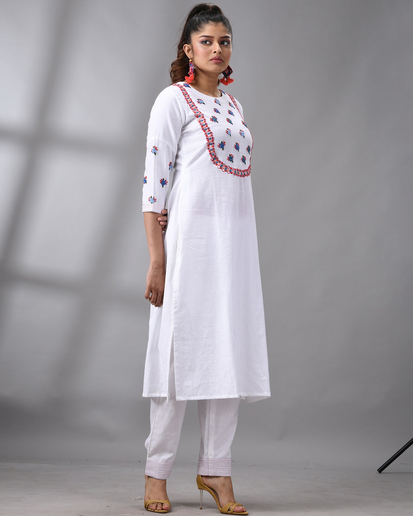 Bageecha - Parsee Hand Embroidery Three-Quarter Sleeve Round Neck Co-Ord Set 100% for Women