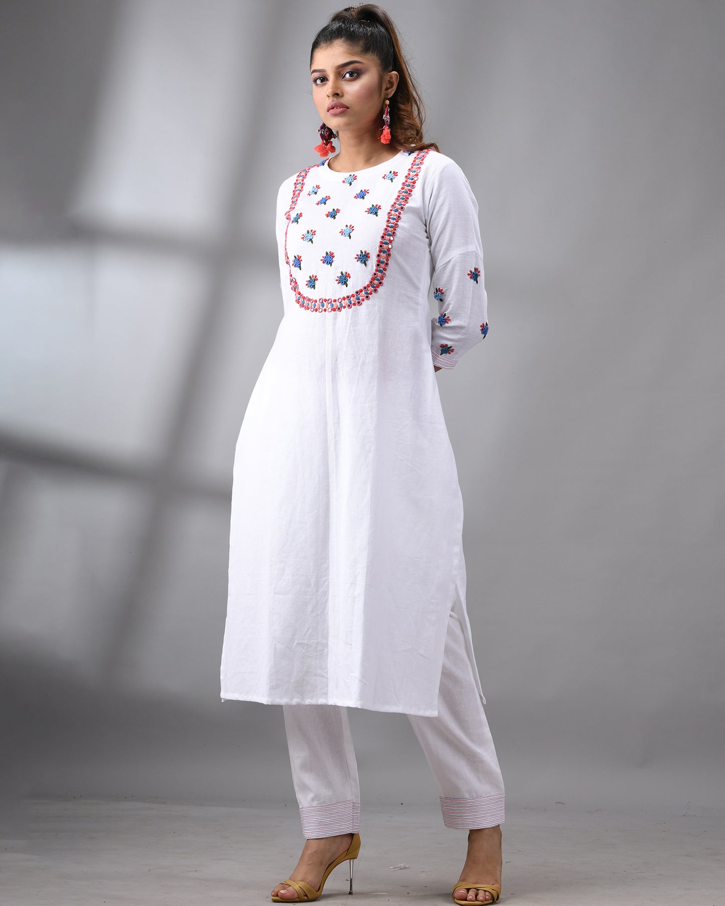 Bageecha - Parsee Hand Embroidery Three-Quarter Sleeve Round Neck Co-Ord Set 100% for Women
