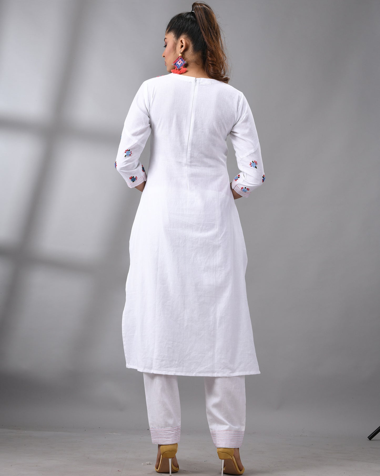 Bageecha - Parsee Hand Embroidery Three-Quarter Sleeve Round Neck Co-Ord Set 100% for Women