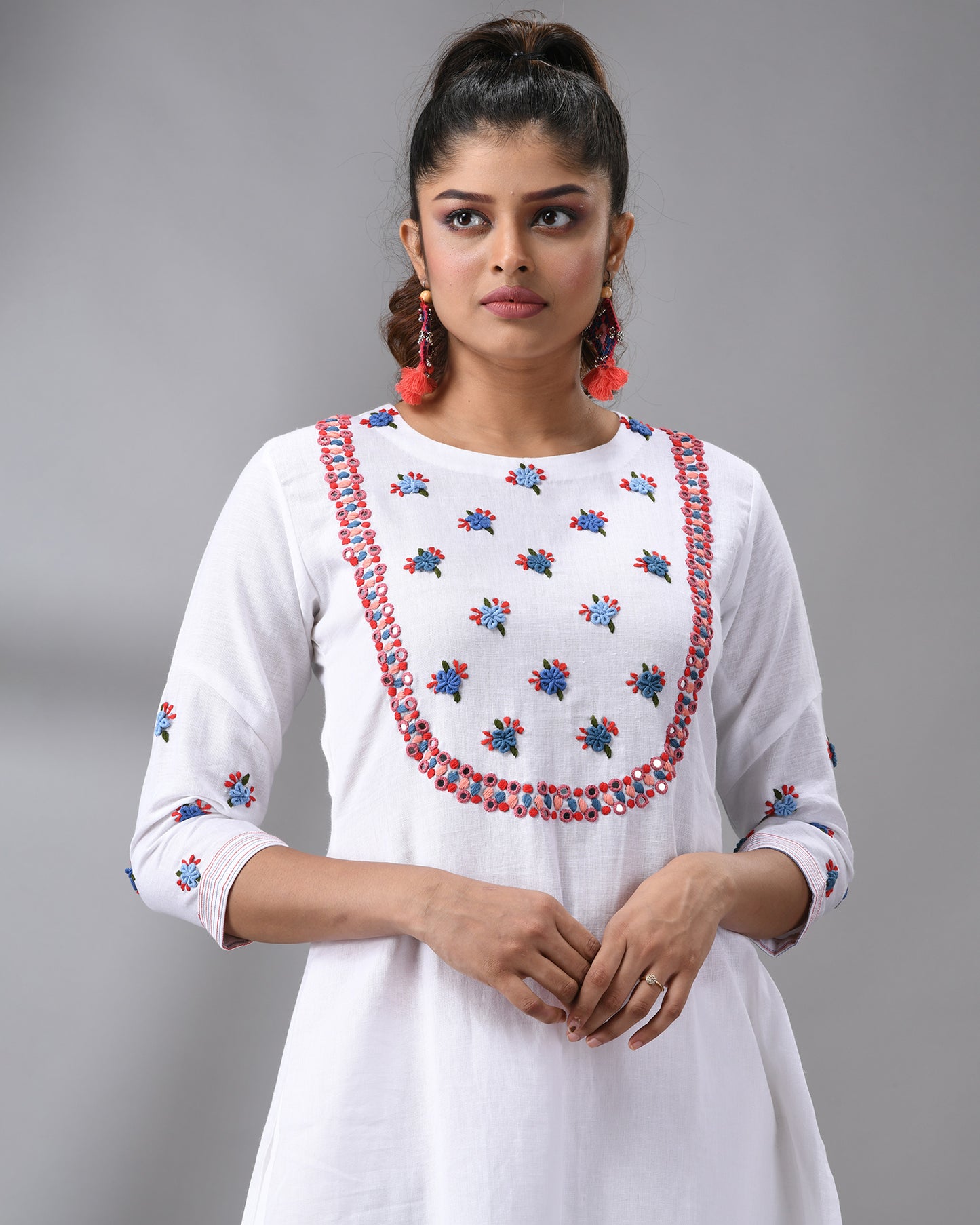 Bageecha - Parsee Hand Embroidery Three-Quarter Sleeve Round Neck Co-Ord Set 100% for Women