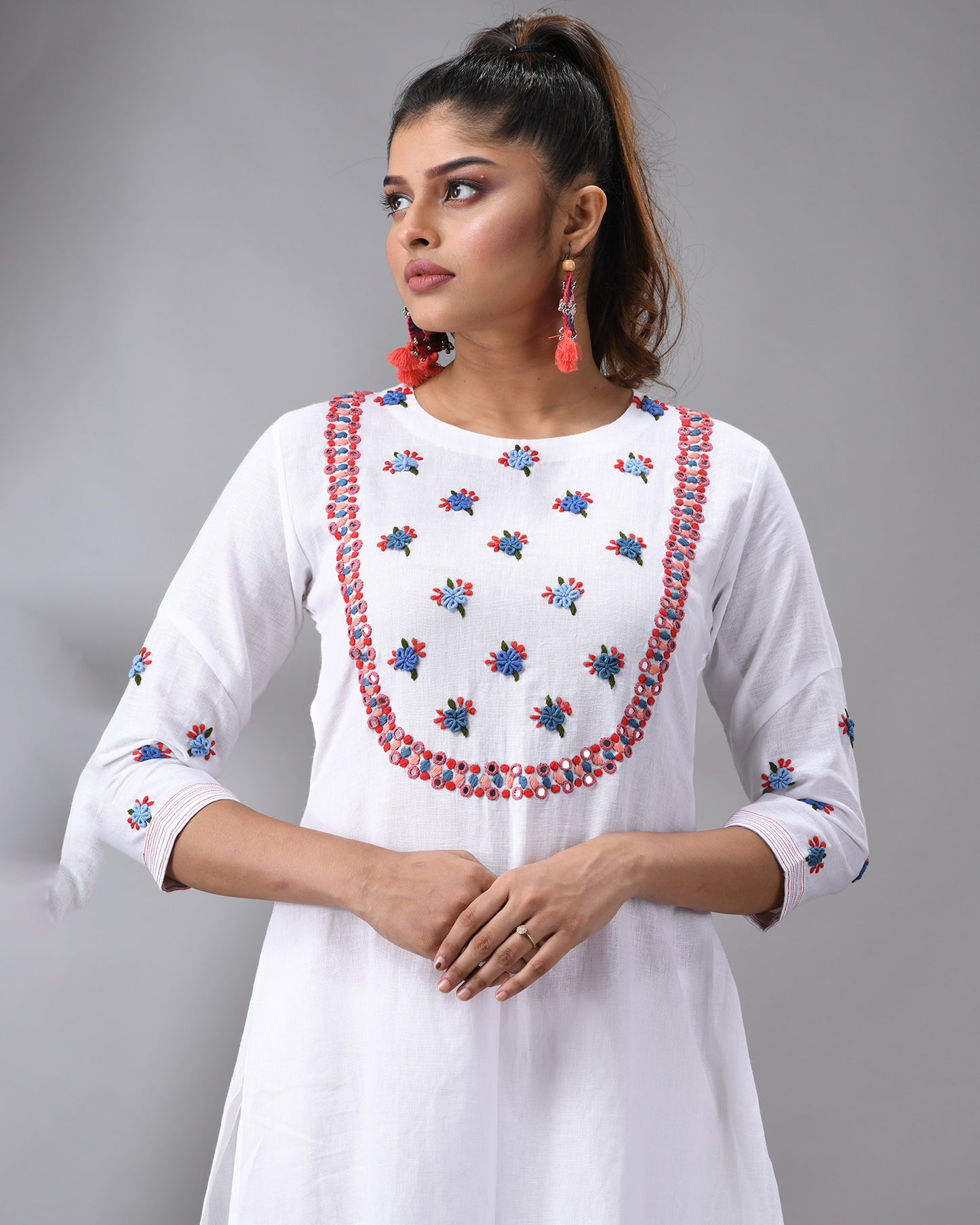 Bageecha - Parsee Hand Embroidery Three-Quarter Sleeve Round Neck Co-Ord Set 100% for Women