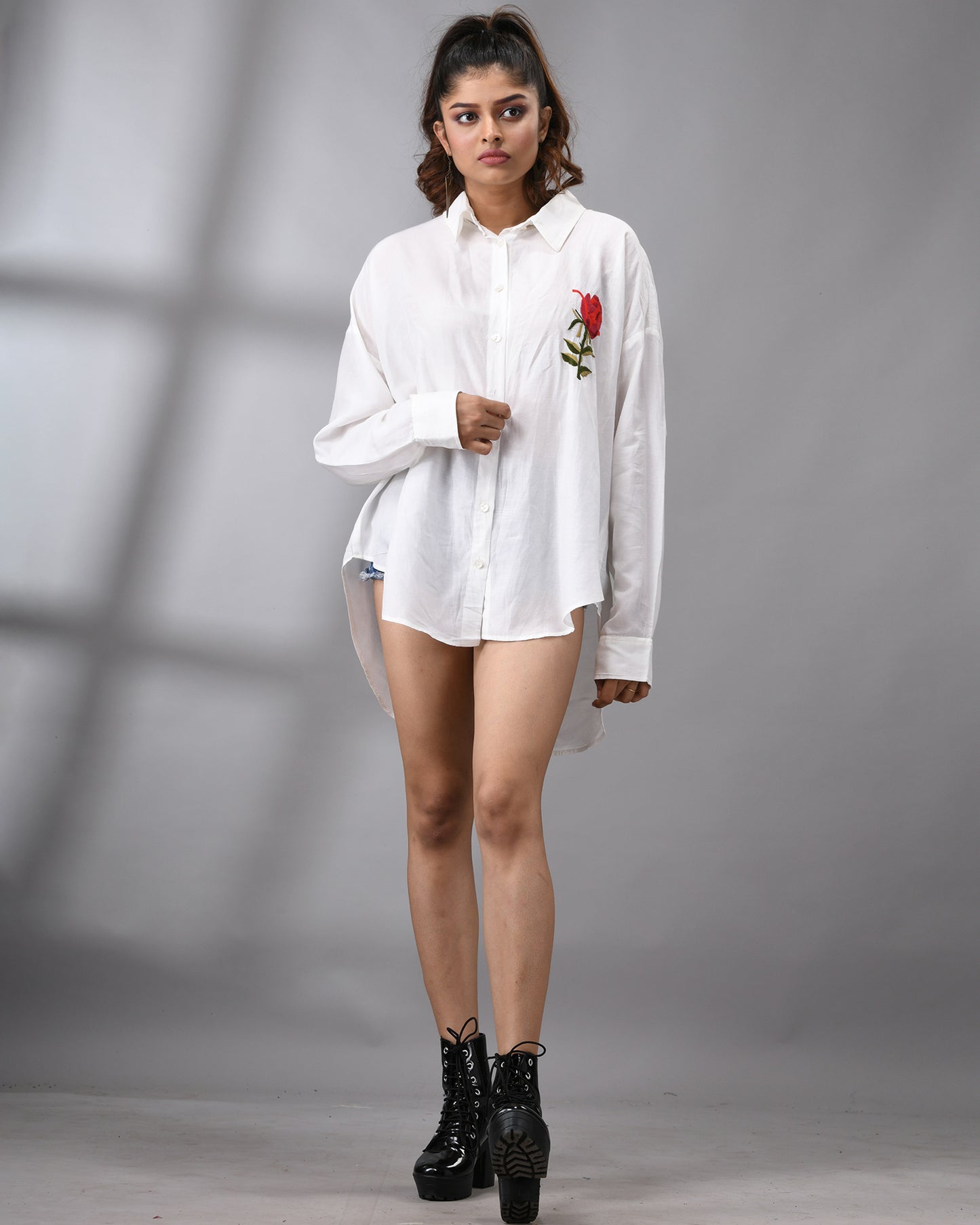 Gulabo - Parsee Hand Embroidery Full Sleeve Regular Collar Shirt Cotton Silk Blend for Women (Unisex)