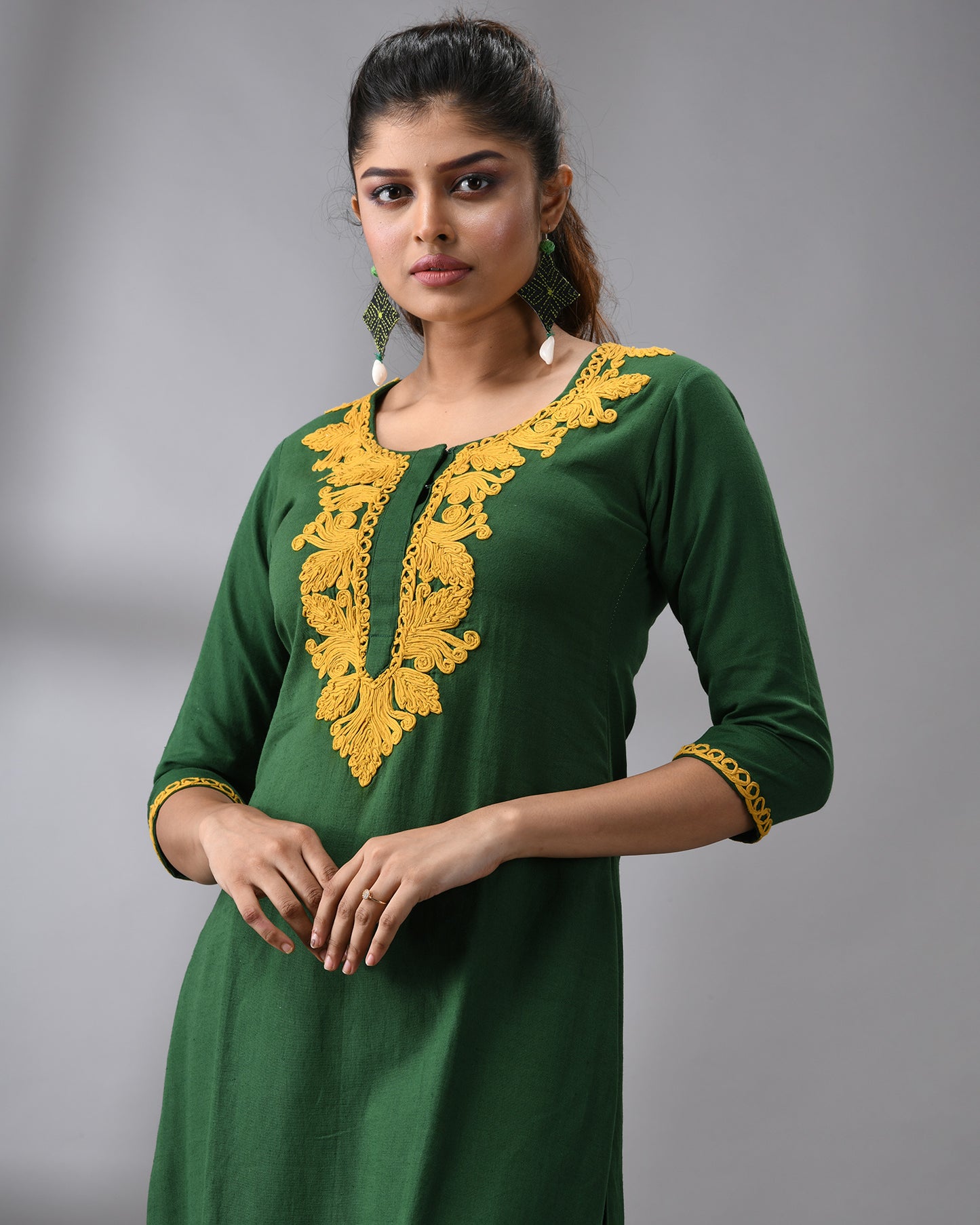 Ghurni - Co-Ord Embroidery Three-quarter Sleeve Round Neck Co-Ord Set 100% Cotton for Women