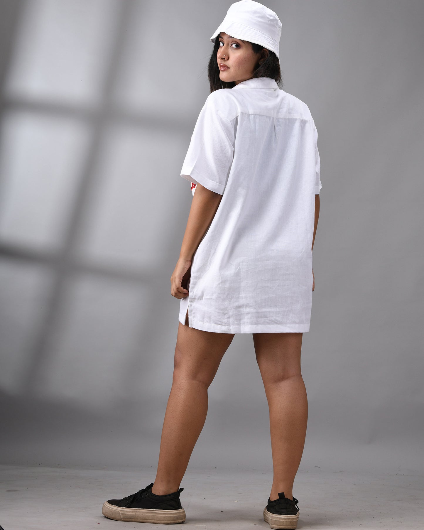 Atrangi - Thread Embroidery Half Sleeve Cuban Collar Shirt 100% Cotton for Women (Unisex)