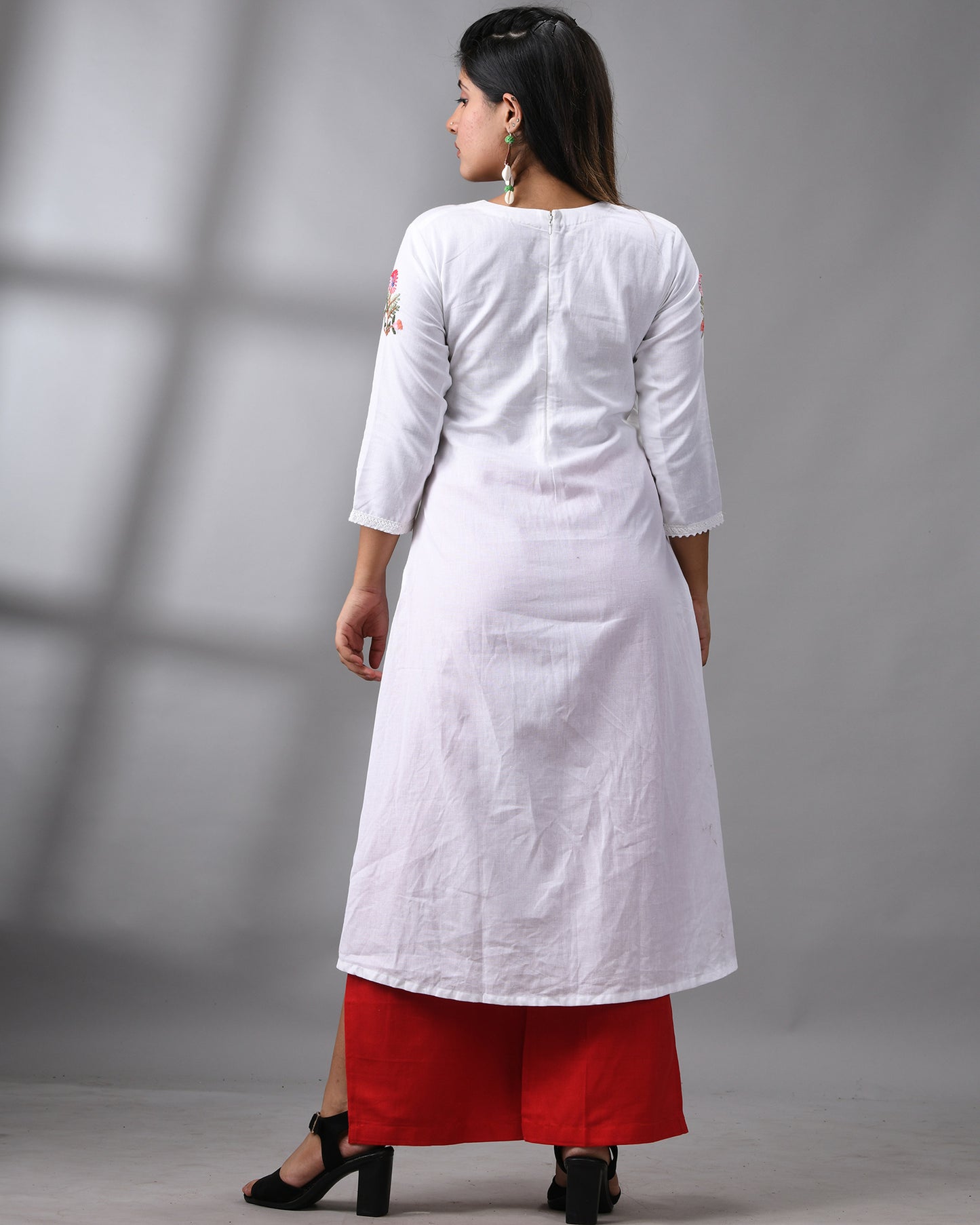 Damini - Parsee Hand Embroidery Three-Quarter Sleeve Round Neck Co-Ord Set 100% Cotton for Women