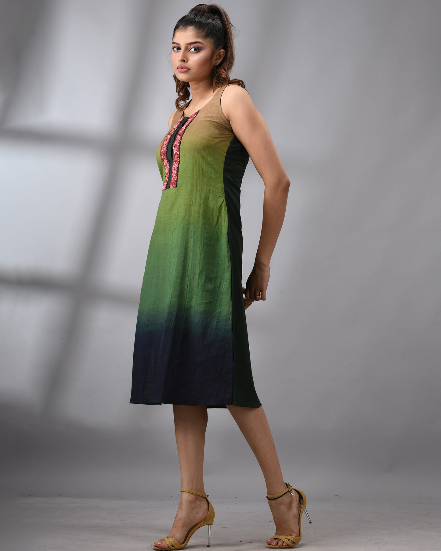 Ombre Kashmiri - Hand Embroidery Sleeveless Round Neck Dress Regular fit 100% Cotton for Women