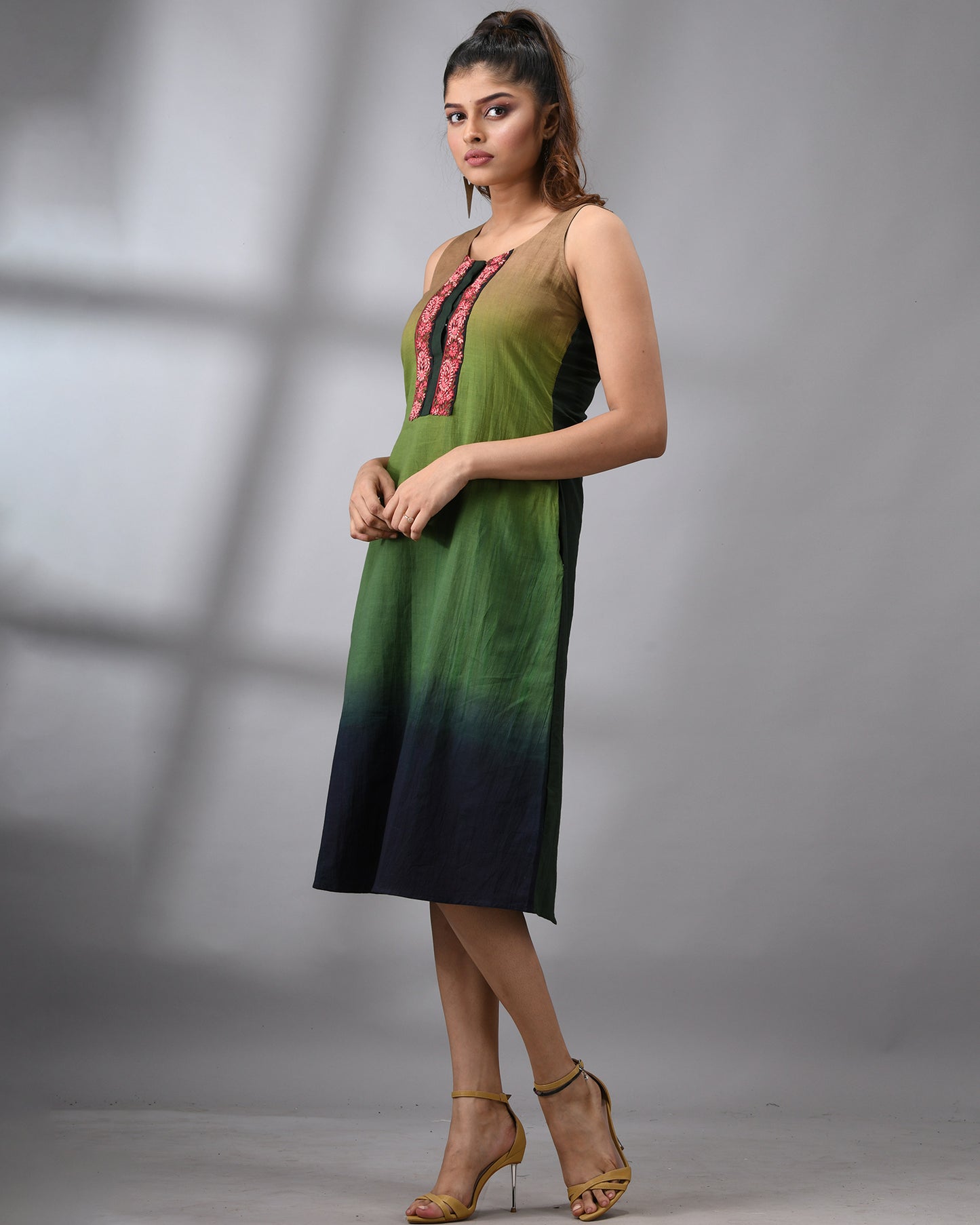 Ombre Kashmiri - Hand Embroidery Sleeveless Round Neck Dress Regular fit 100% Cotton for Women