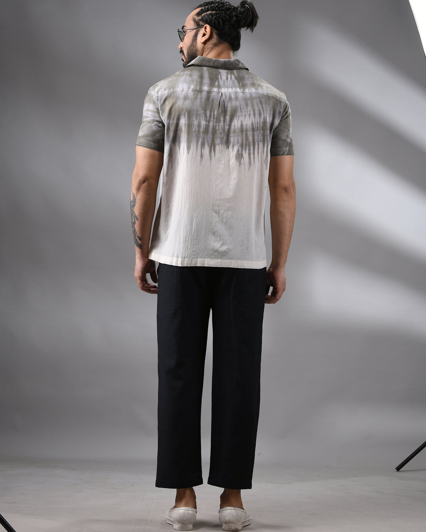 Obibhokto Bangla - Naturally dye Thread Embroidery Half Sleeve Cuban Collar Shirt 100% Cotton for Men (Unisex)