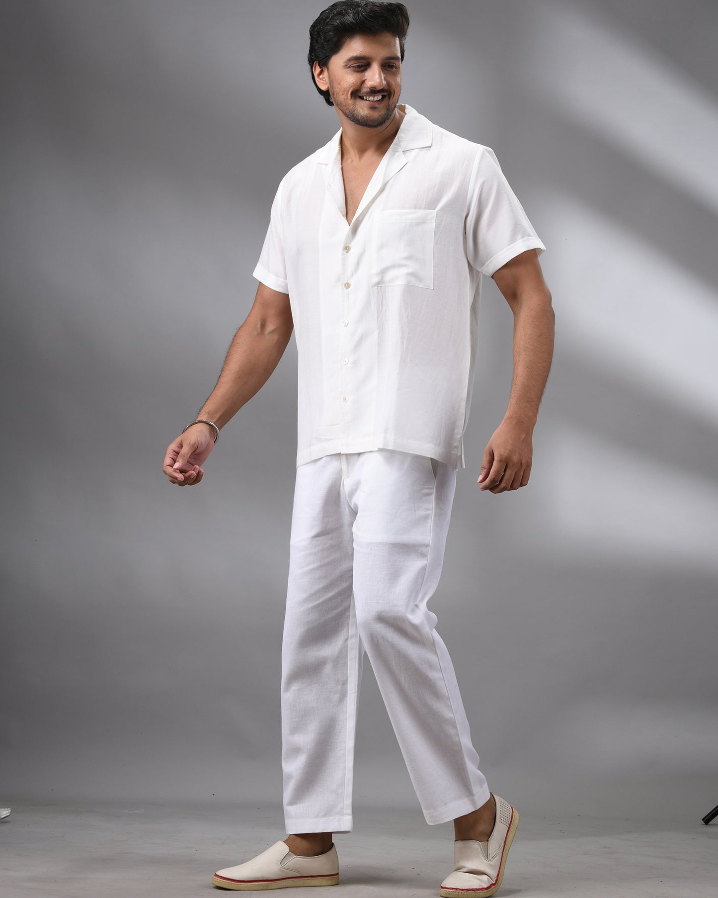 Shwetaambari - Half Sleeve Cuban Collar Shirt Cotton and Silk Blend for Men (Unisex)