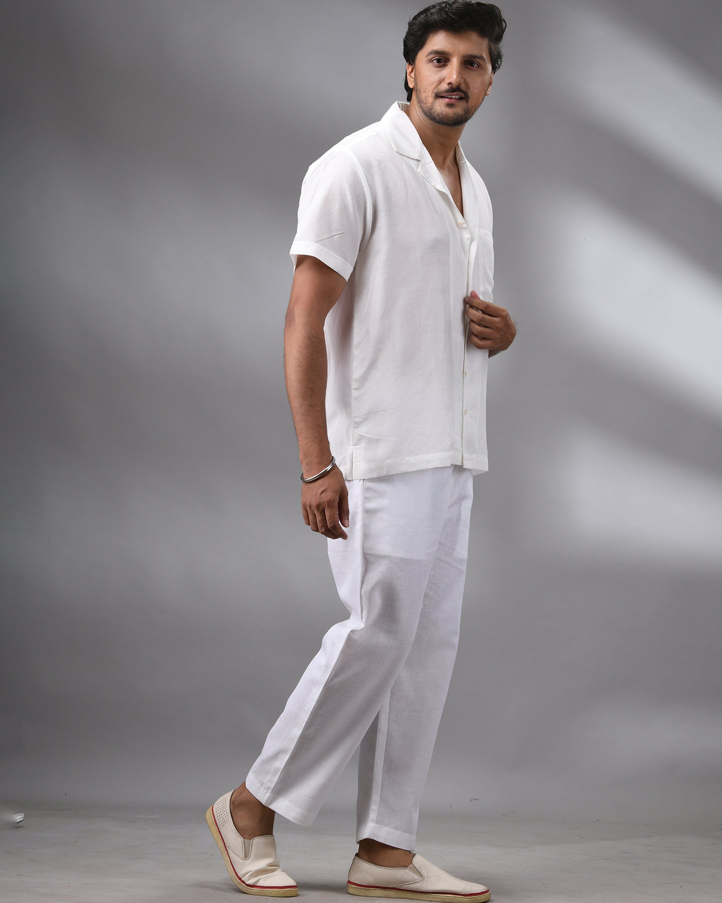 Shwetaambari - Half Sleeve Cuban Collar Shirt Cotton and Silk Blend for Men (Unisex)