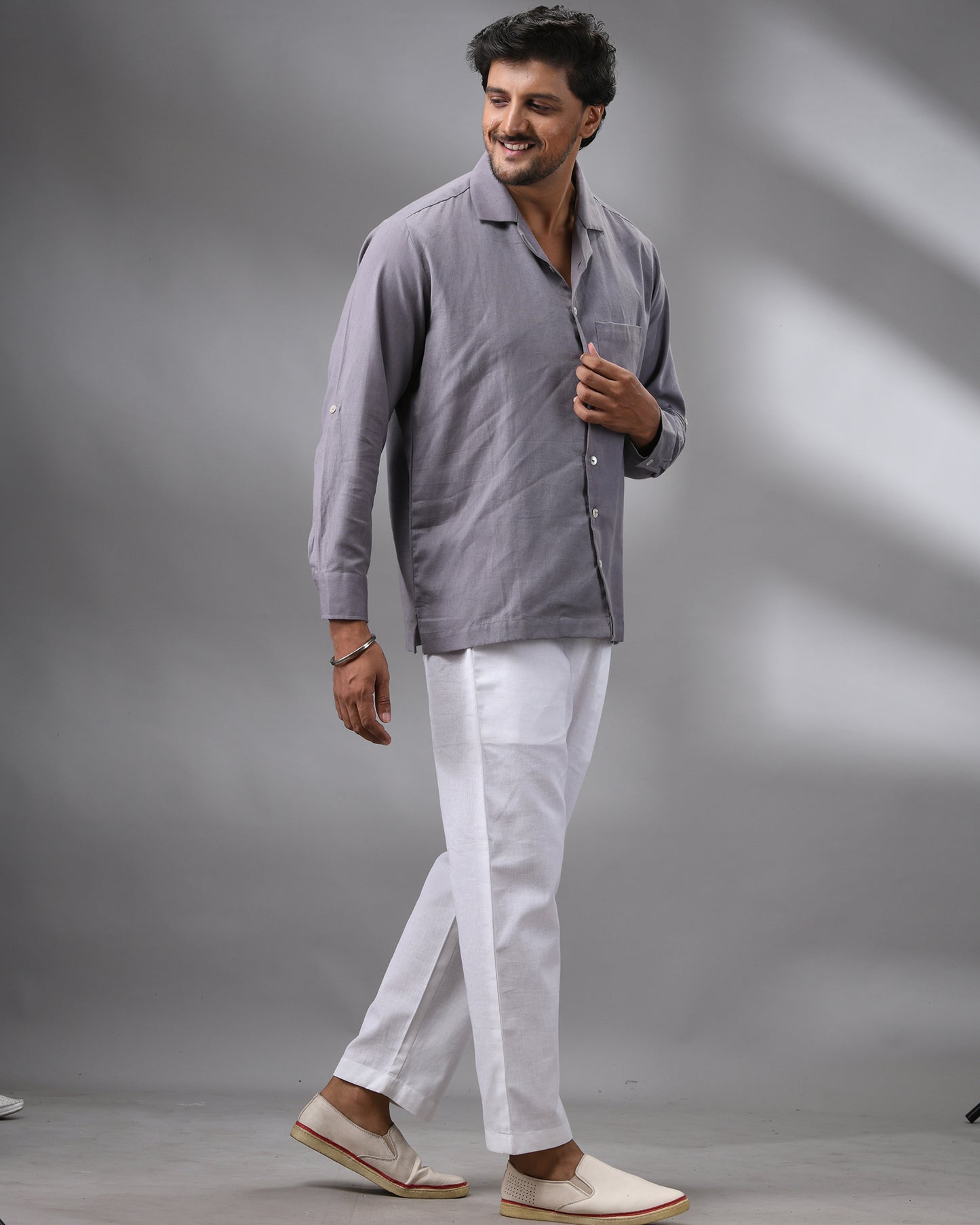 Khadi Grey Full Sleeve Cuban Collar Shirt 100% Cotton for Men (Unisex)