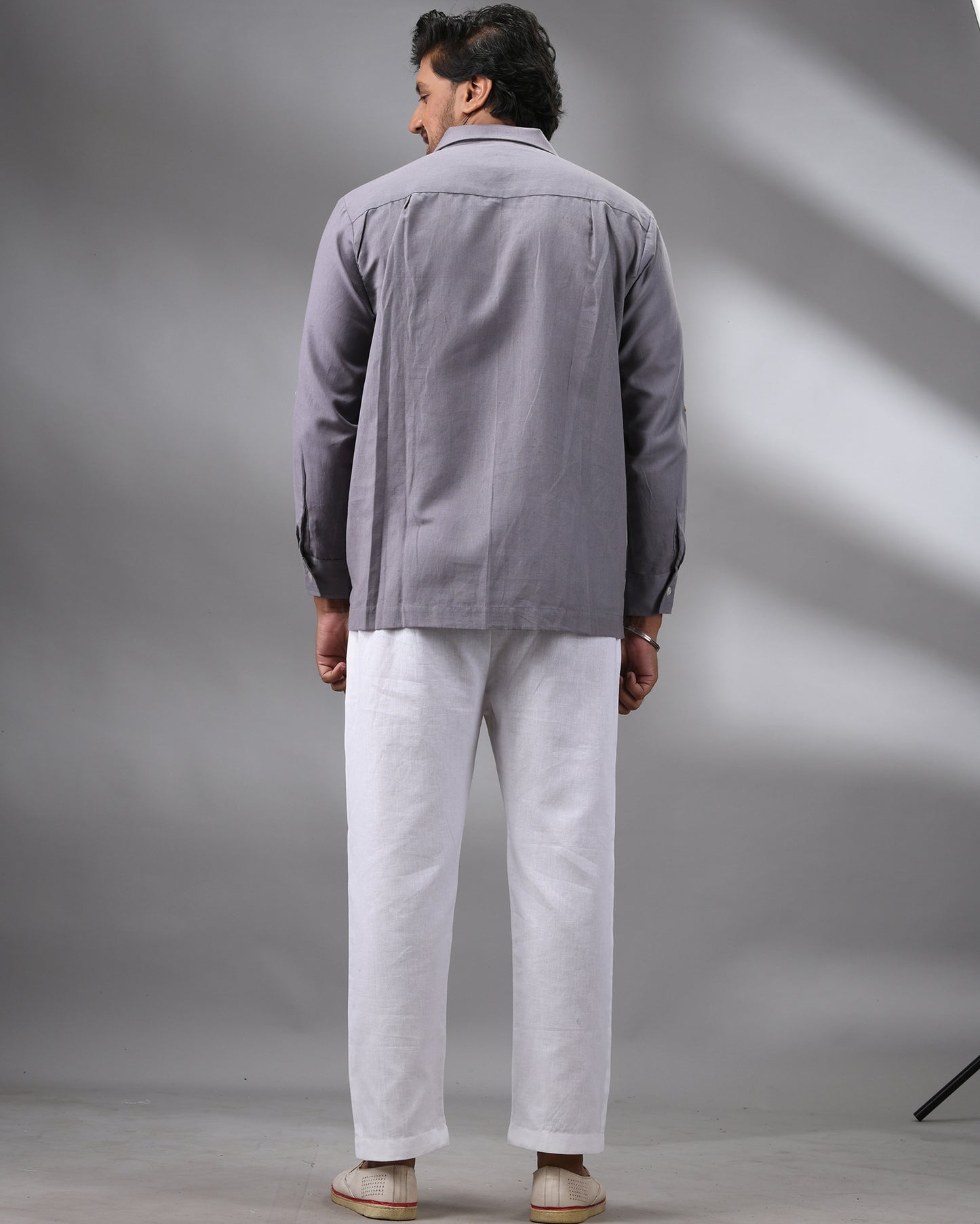 Khadi Grey Full Sleeve Cuban Collar Shirt 100% Cotton for Men (Unisex)