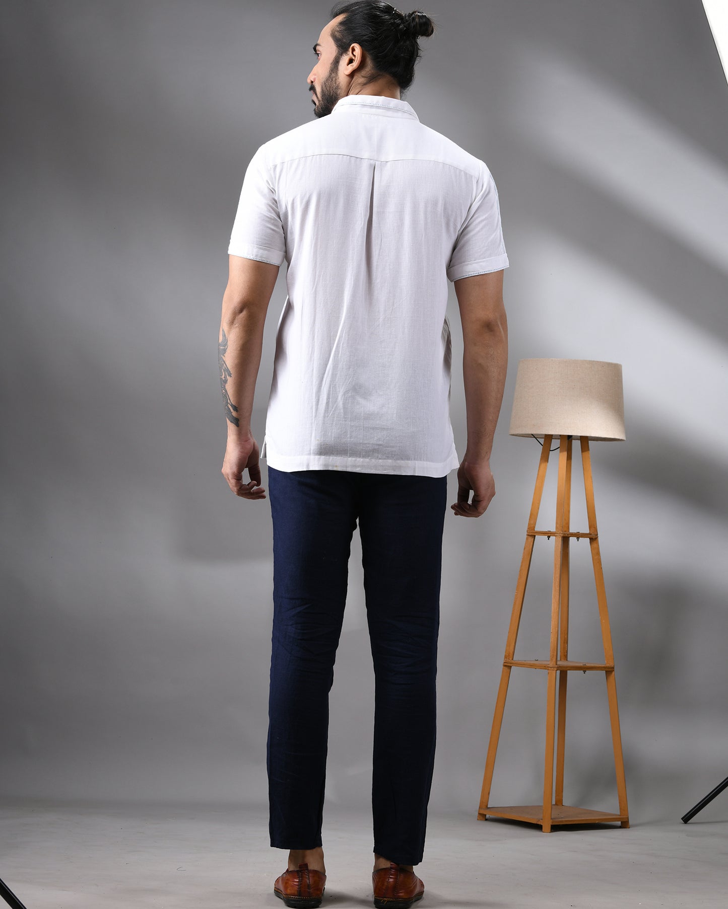 Scenery - Thread Embroidery Half Sleeve Cuban Collar Shirt 100% Cotton for Men (Unisex)