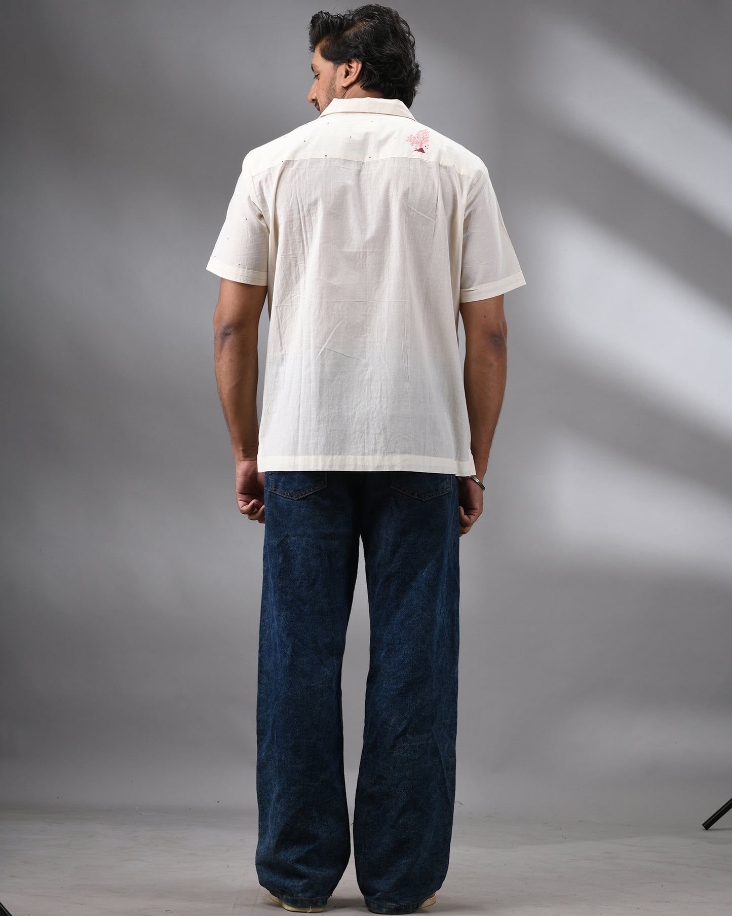 Ocean - Kora Thread Embroidery Half Sleeve Cuban Collar Shirt 100% Cotton for Men (Unisex)