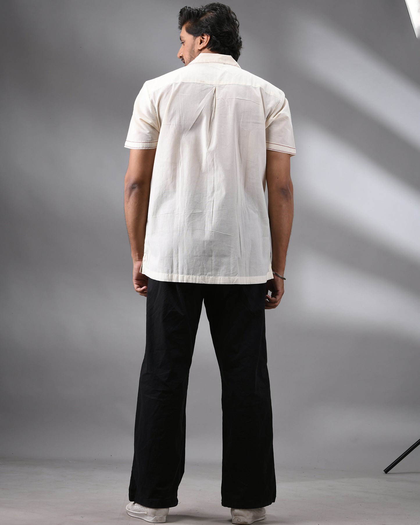 Machli - Kantha Hand Embroidery Half Sleeve Cuban Collar Shirt 100% Cotton for Men (Unisex)