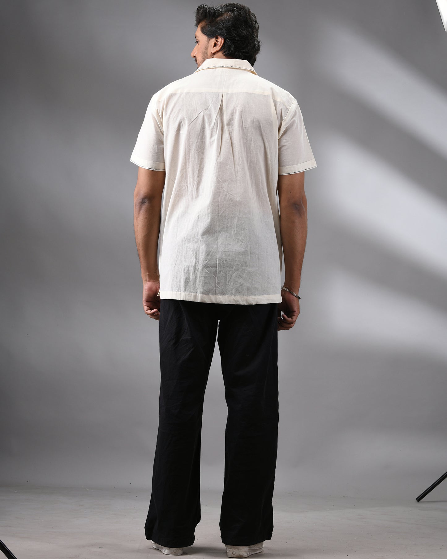 Tea Addict - Kora Thread Embroidery Half Sleeve Cuban Collar Shirt 100% Cotton for Men (Unisex)