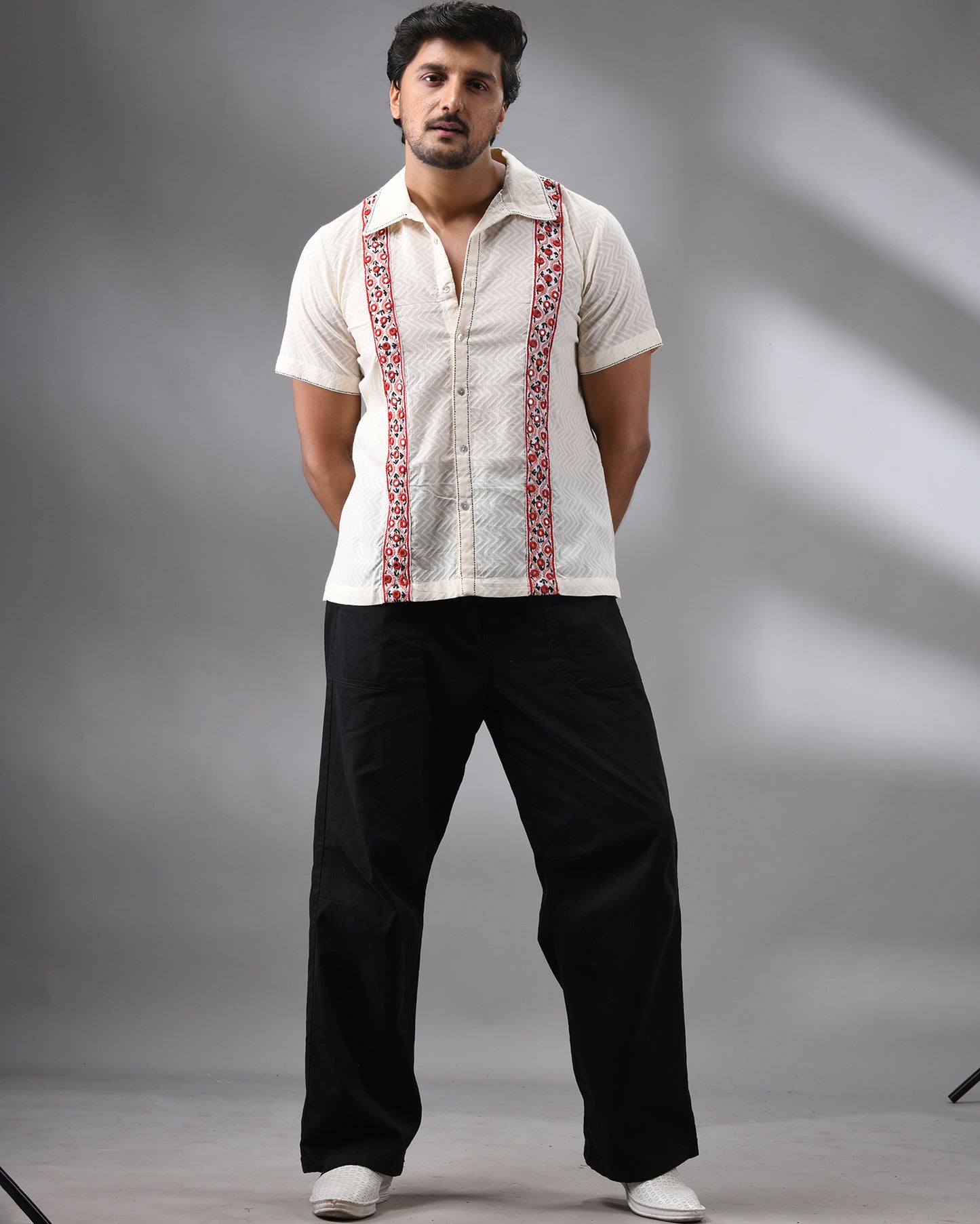 Mirror - Hand Embroidery Half Sleeve Regular Collar Shirt 100% Cotton for Men (Unisex)