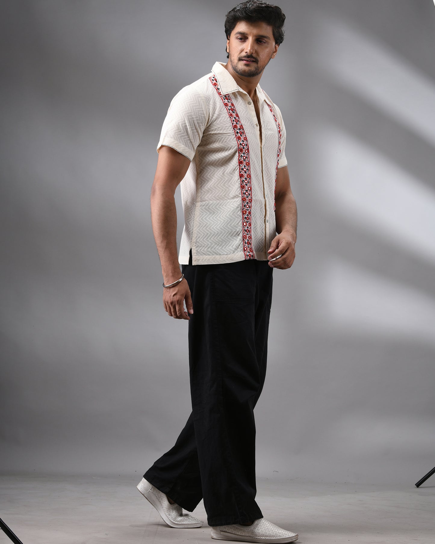 Mirror - Hand Embroidery Half Sleeve Regular Collar Shirt 100% Cotton for Men (Unisex)