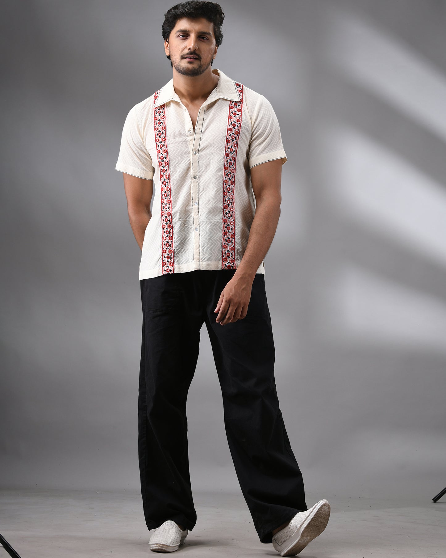 Mirror - Hand Embroidery Half Sleeve Regular Collar Shirt 100% Cotton for Men (Unisex)