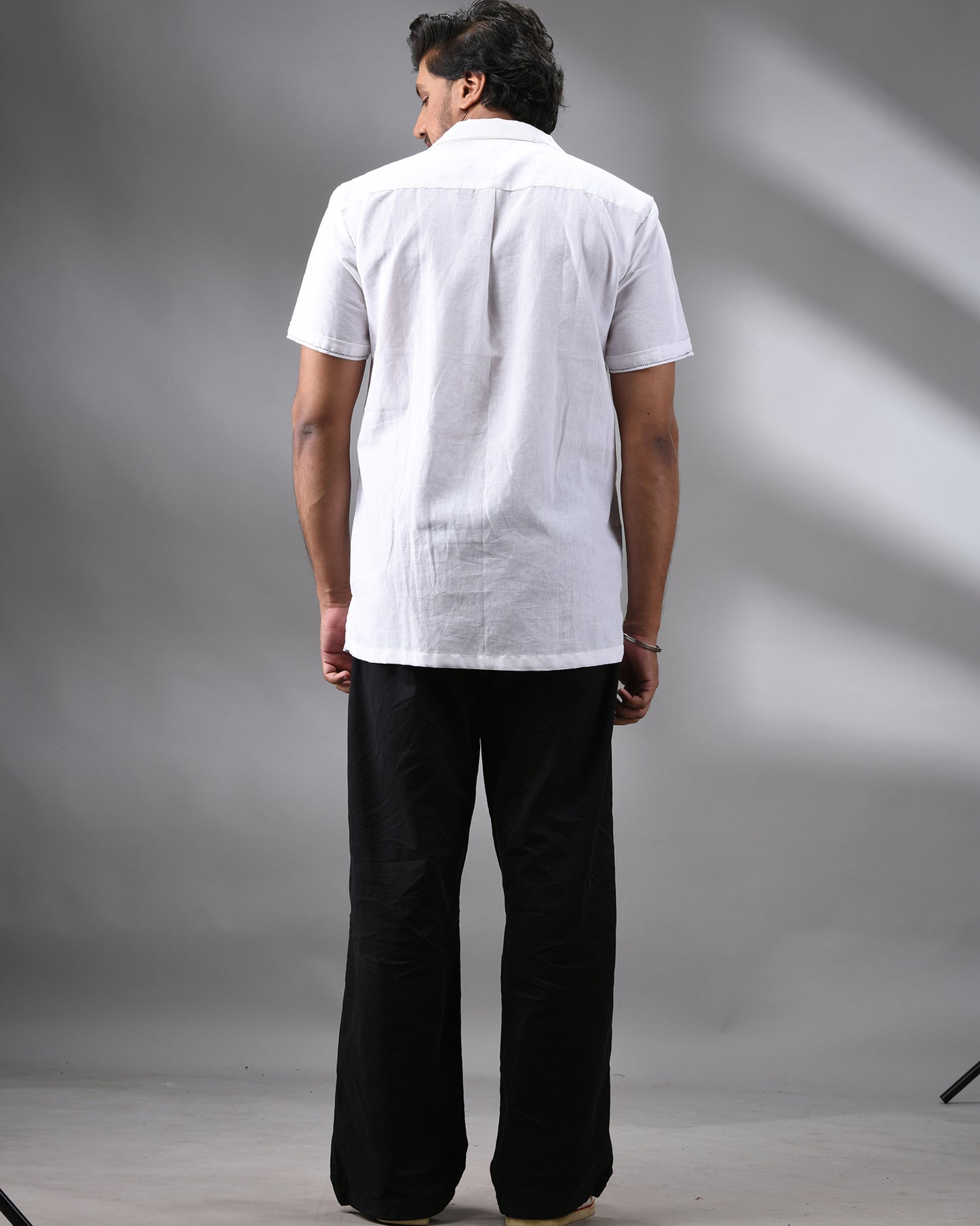 Ekka Gari - Khadi White Thread Embroidery Half Sleeve Cuban Collar Shirt 100% Cotton for Men (Unisex)