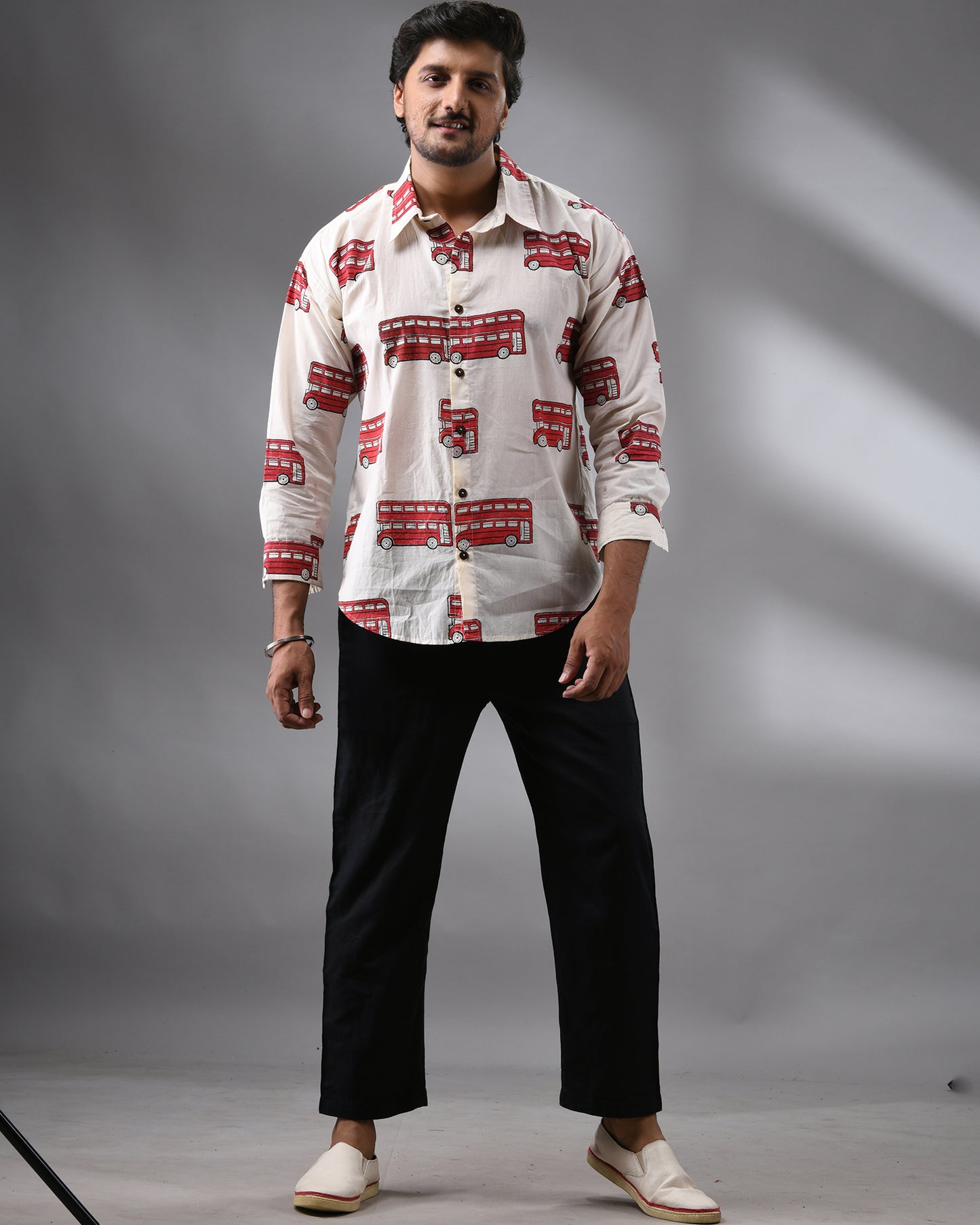 Double Decker - Hand Block Print Full Sleeve Regular Collar Shirt 100% Cotton for Men (Unisex)