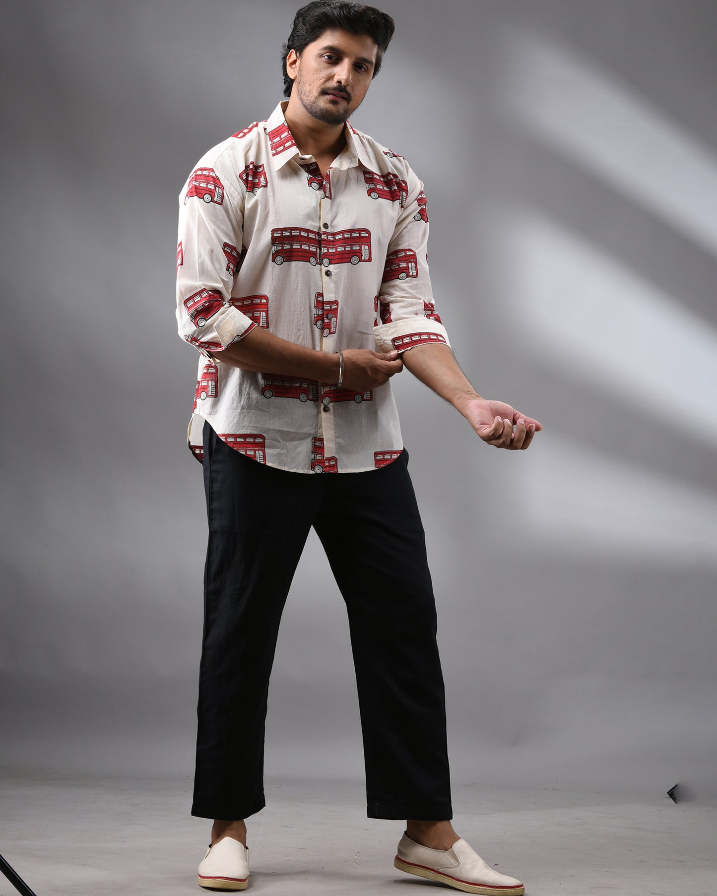 Double Decker - Hand Block Print Full Sleeve Regular Collar Shirt 100% Cotton for Men (Unisex)