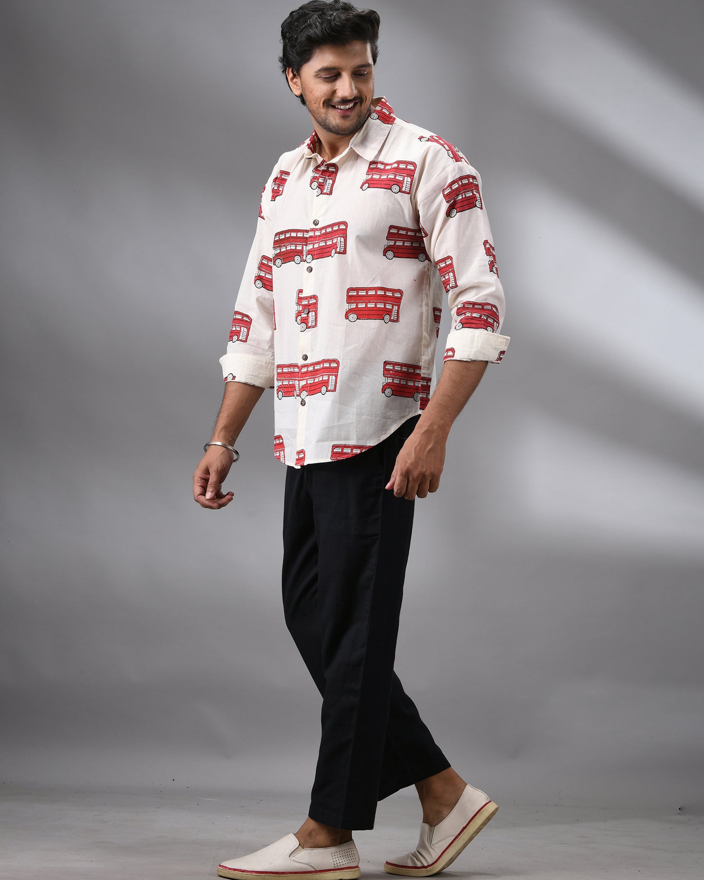 Double Decker - Hand Block Print Full Sleeve Regular Collar Shirt 100% Cotton for Men (Unisex)