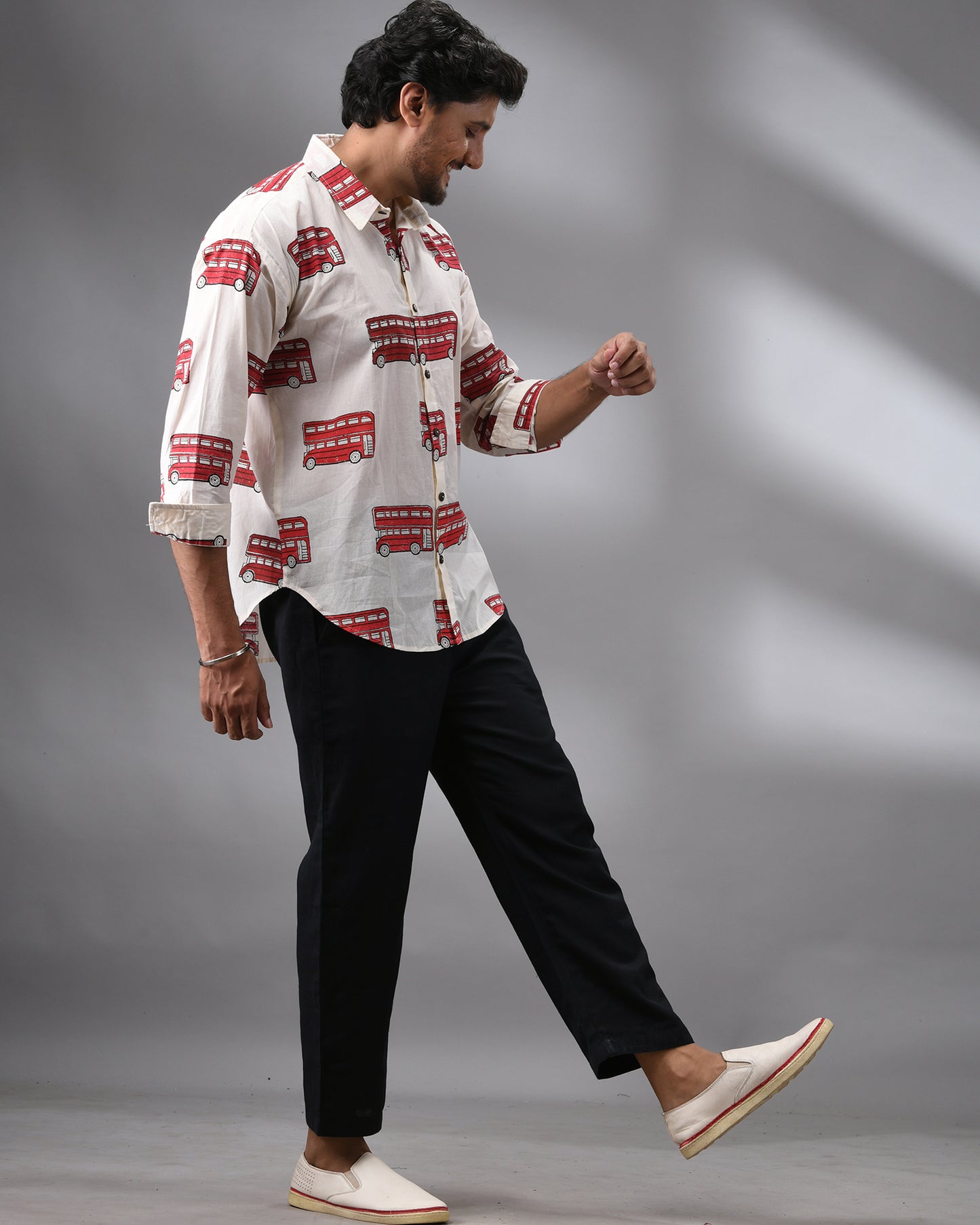 Double Decker - Hand Block Print Full Sleeve Regular Collar Shirt 100% Cotton for Men (Unisex)