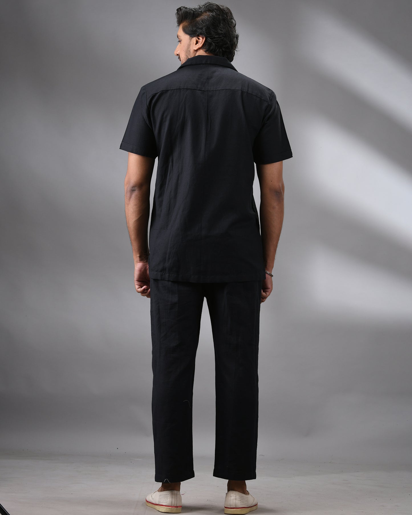 Khadi Black Co-ord Set Half Sleeve Cuban Collar Shirt and Full Pant 100% Cotton for Men (Unisex)