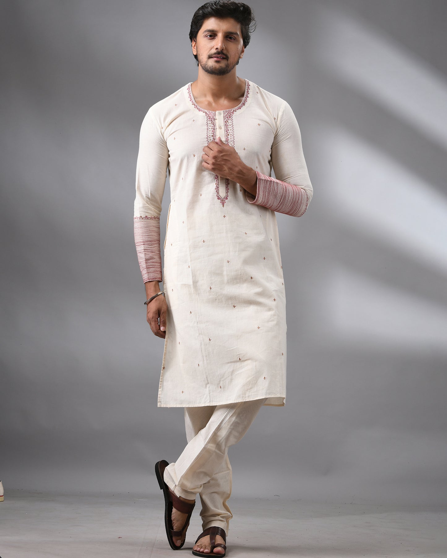 Swabeki - Co-Ord Full Sleeve Round Neck Kurta with Full Pant 100% Cotton for Men