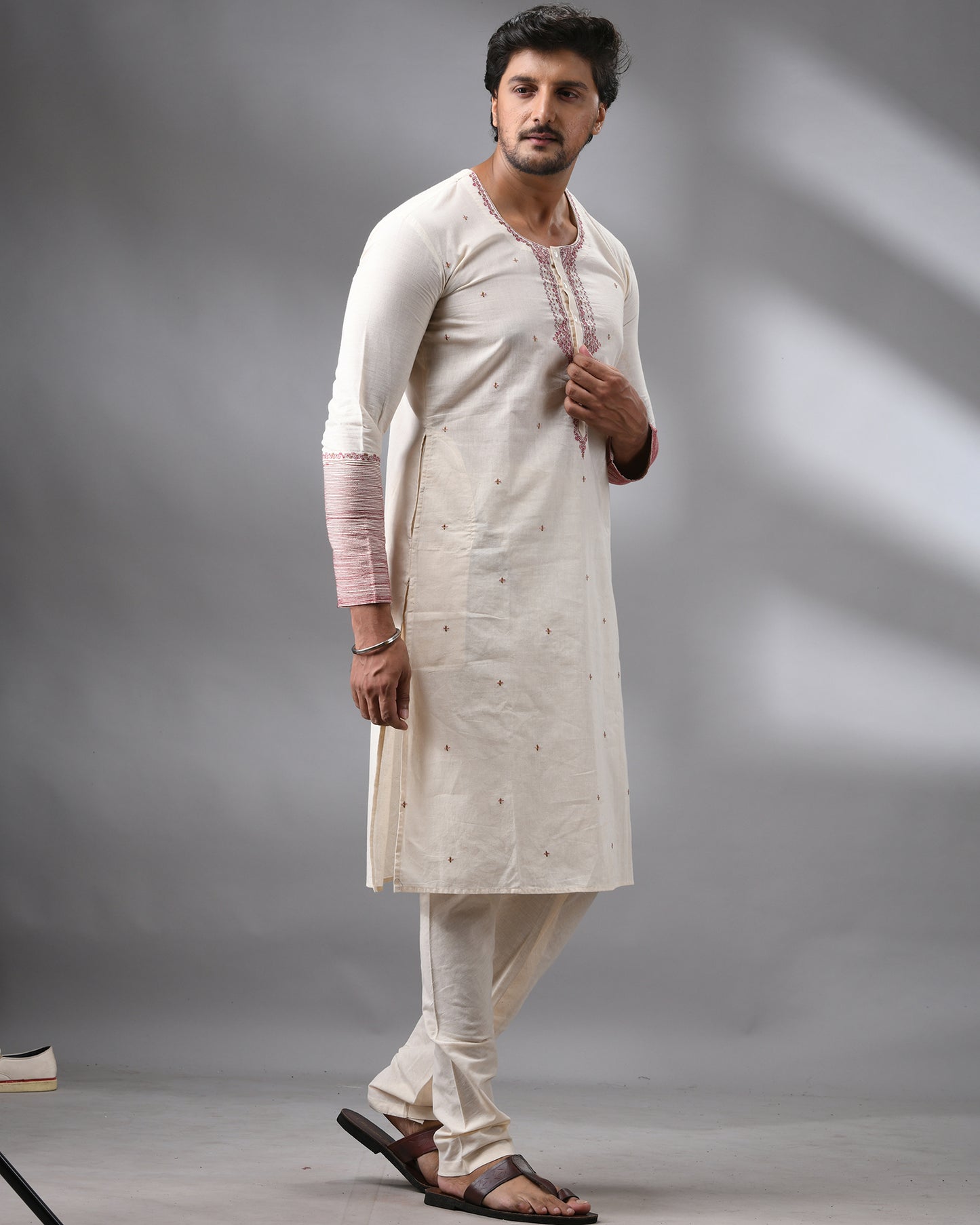 Swabeki - Co-Ord Full Sleeve Round Neck Kurta with Full Pant 100% Cotton for Men