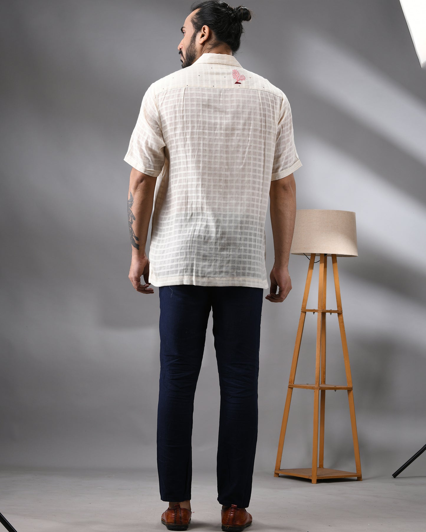Ocean - Emboss Kora Thread Embroidery Half Sleeve Cuban Collar Shirt 100% Cotton for Men (Unisex)