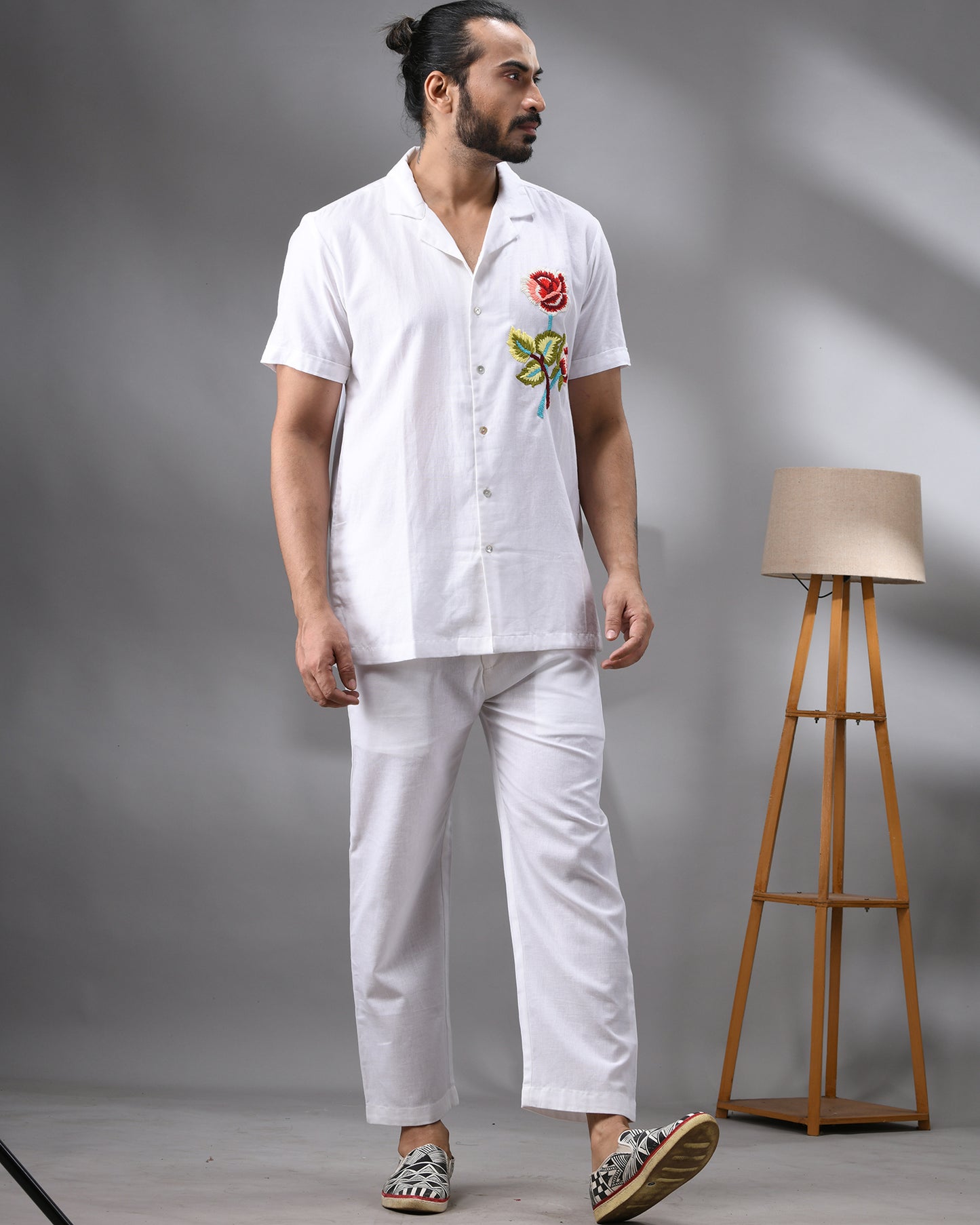 Atrangi - Thread Embroidery Half Sleeve Cuban Collar Shirt 100% Cotton for Men (Unisex)