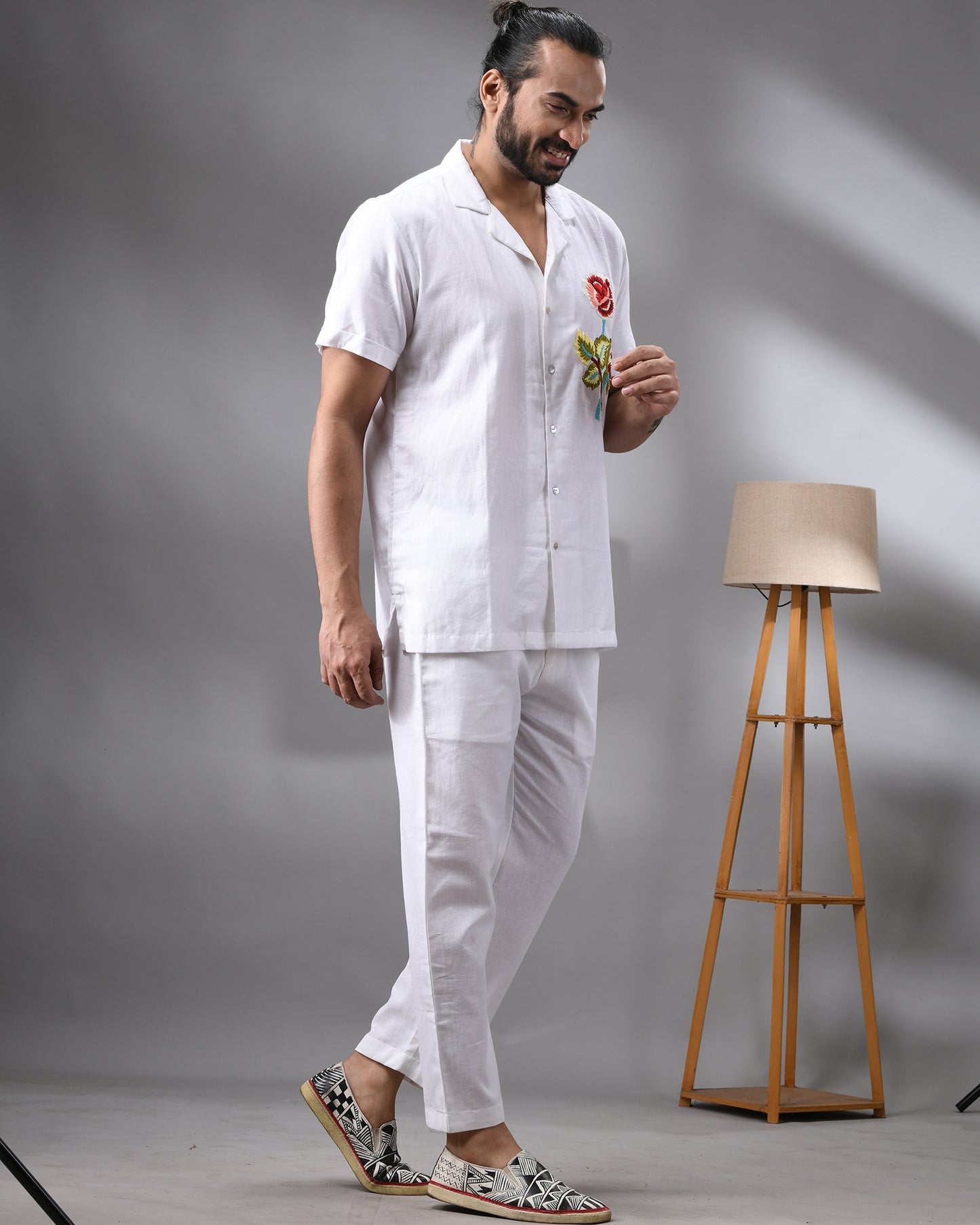 Atrangi - Thread Embroidery Half Sleeve Cuban Collar Shirt 100% Cotton for Men (Unisex)