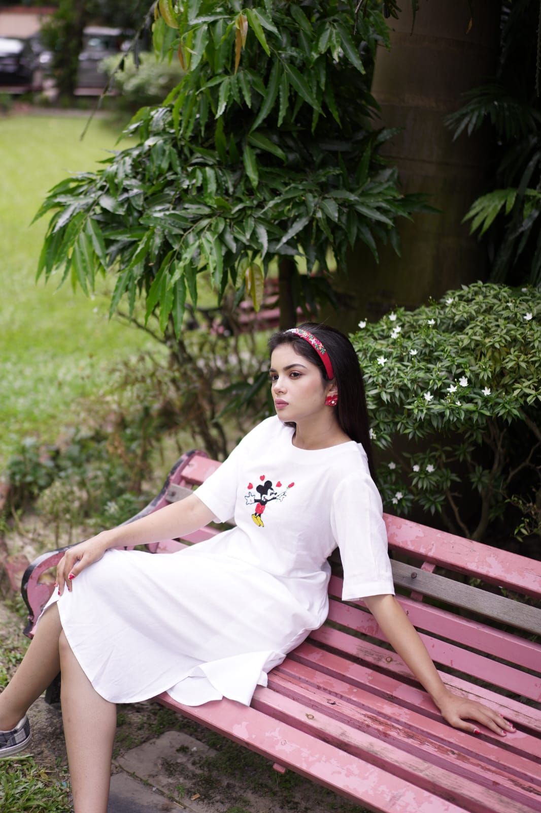 Mickie mouse Dress Hand Embroidered on khadi Pure cotton fabric