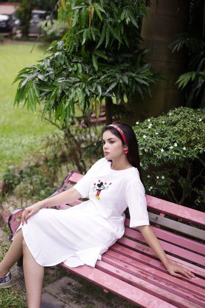 Mickie mouse Dress Hand Embroidered on khadi Pure cotton fabric