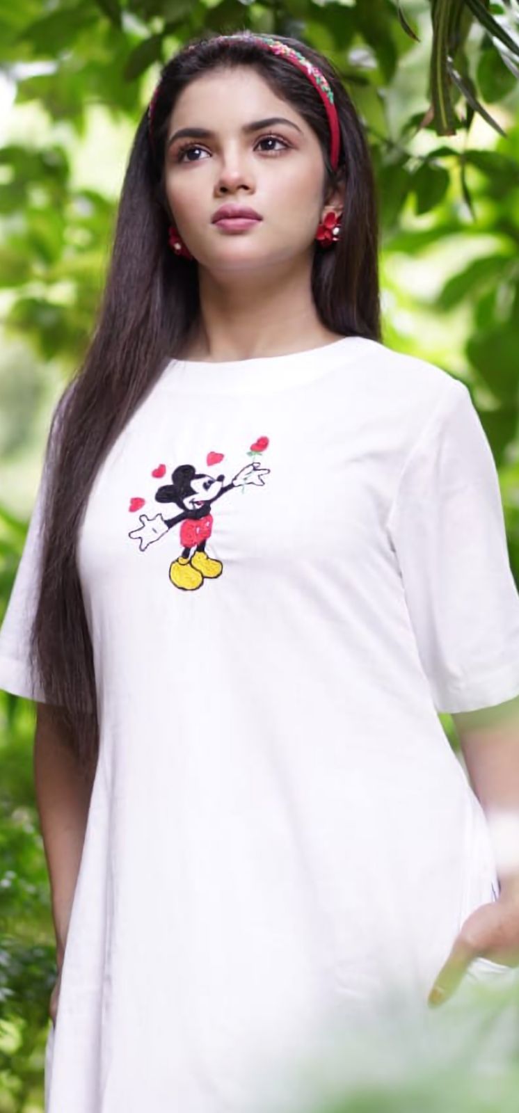 Mickie mouse Dress Hand Embroidered on khadi Pure cotton fabric