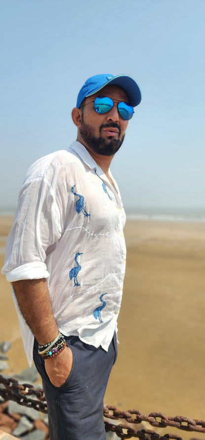 Flemmingo Shirt - Kantha hand embroidered Mul Cotton shirt which is extremely comfortable and stylish with unique style