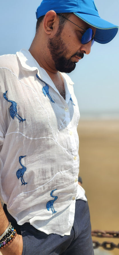 Flemmingo Shirt - Kantha hand embroidered Mul Cotton shirt which is extremely comfortable and stylish with unique style