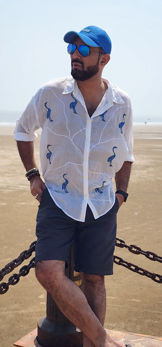 Flemmingo Shirt - Kantha hand embroidered Mul Cotton shirt which is extremely comfortable and stylish with unique style