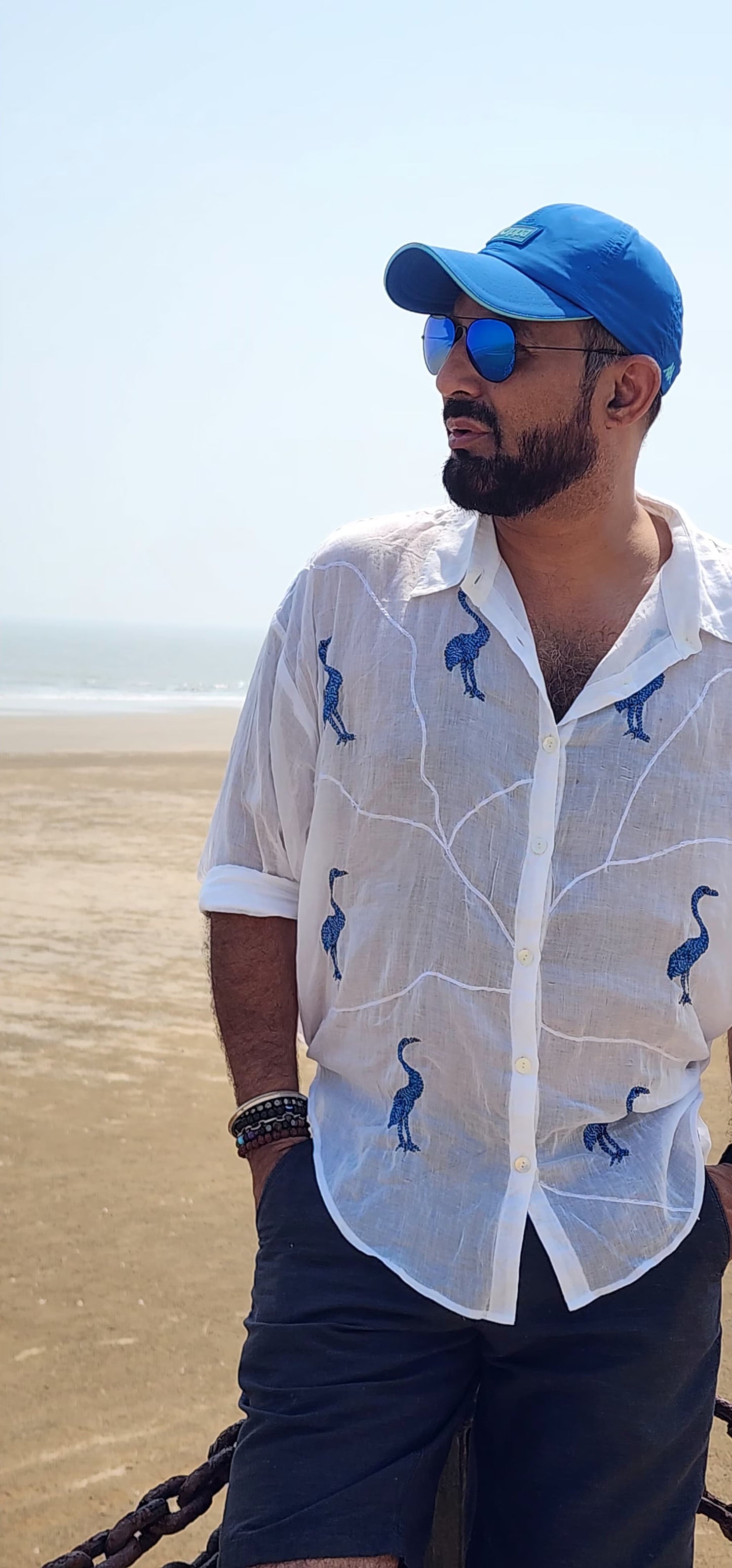 Flemmingo Shirt - Kantha hand embroidered Mul Cotton shirt which is extremely comfortable and stylish with unique style