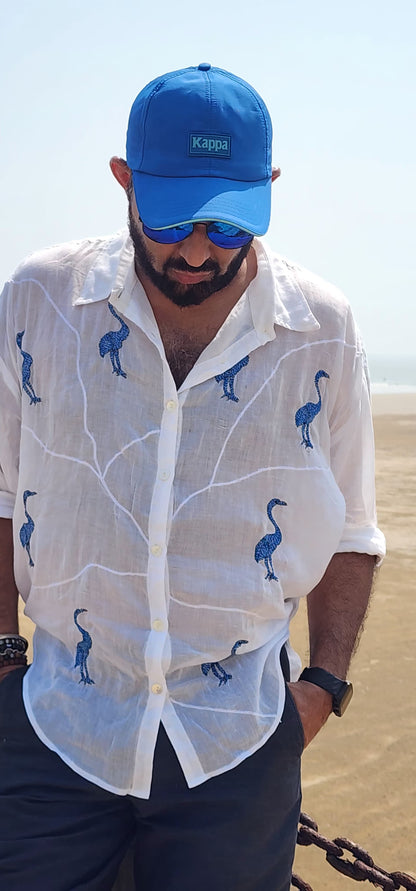 Flemmingo Shirt - Kantha hand embroidered Mul Cotton shirt which is extremely comfortable and stylish with unique style