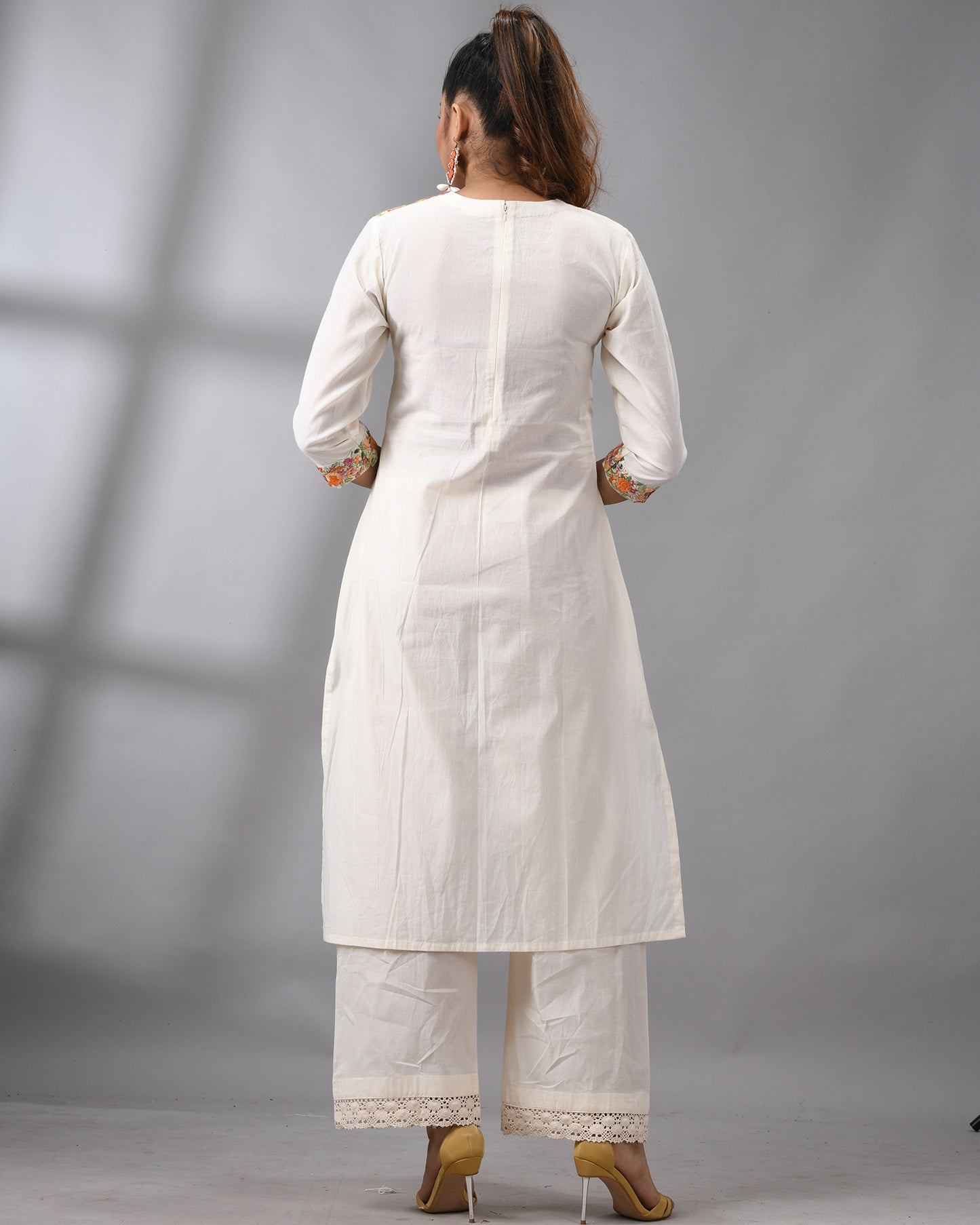 Gulbaro - Parsee Hand Embroidery Three-Quarter Sleeve Round Neck Co-Ord Set 100% Cotton for Women