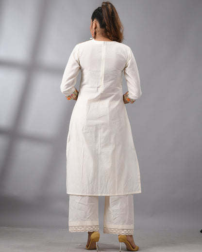 Gulbaro - Parsee Hand Embroidery Three-Quarter Sleeve Round Neck Co-Ord Set 100% Cotton for Women