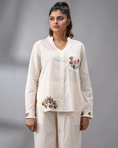 Afreen Parsee - Pink Hand Embroidery Full Sleeve Mandarine Collar Co-Ord Set Regular fit 100% Cotton for Women
