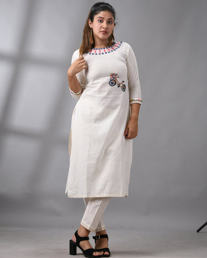 Sheesha - Kora  Parsee Hand Embroidery Three-Quarter Sleeve "O" Neck Co-Ord Set 100% Cotton for Women